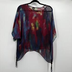 Cocoon House Blouse Womens Small‎ Medium Multicolor Silk Sheer Top Artsy Tunic